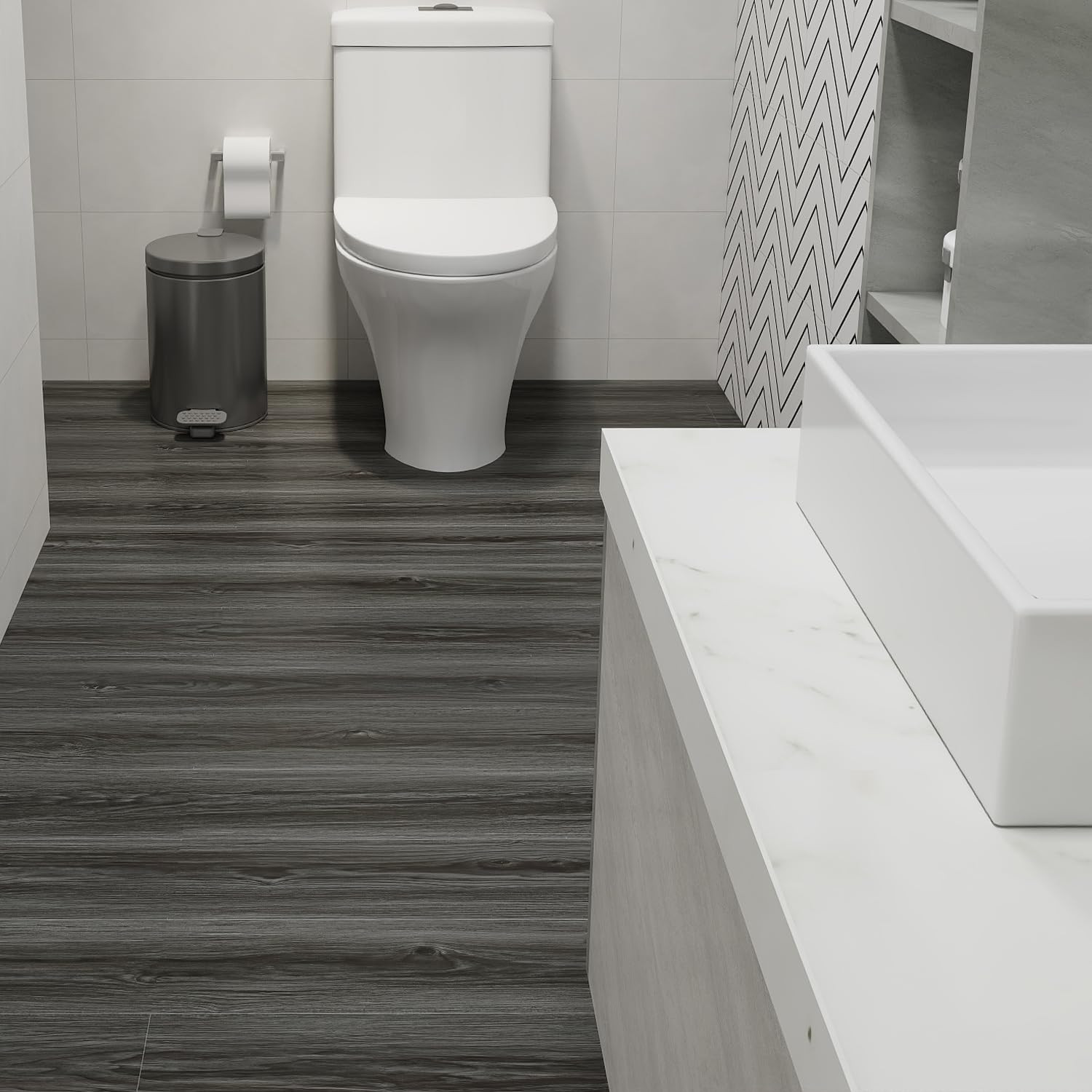 Wood Grain Peel and Stick Floor Tiles – 11.8” Width, Full Roll Length of 590″ –