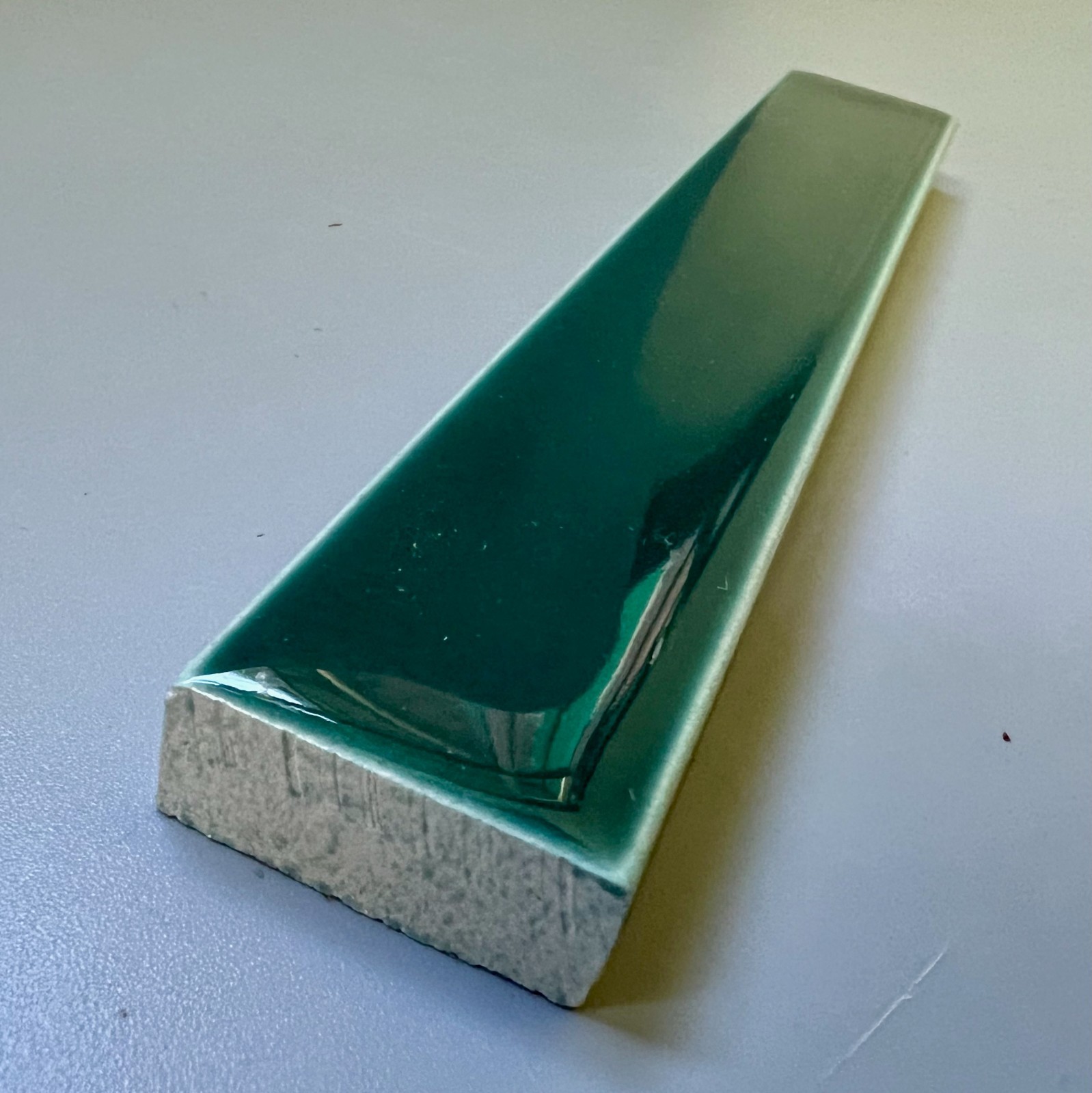 (5) Vtg Pratt Larson Green Gloss Ceramic Art Tiles 1×6 Bullnose Border Trim Lot
