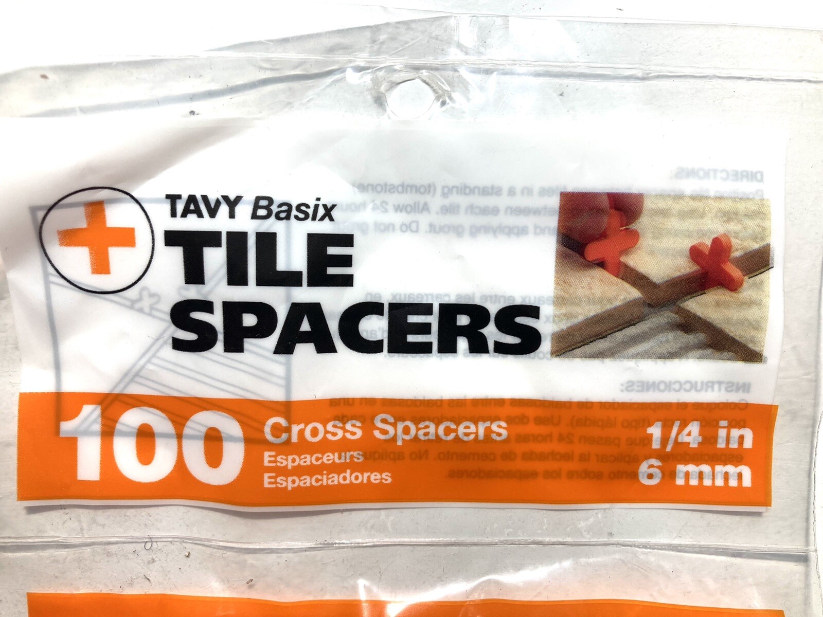 TAVY Basix TILE SPACERS 200 count (100ea x 2 packs) 1/4 in / 6 mm Plastic Cross