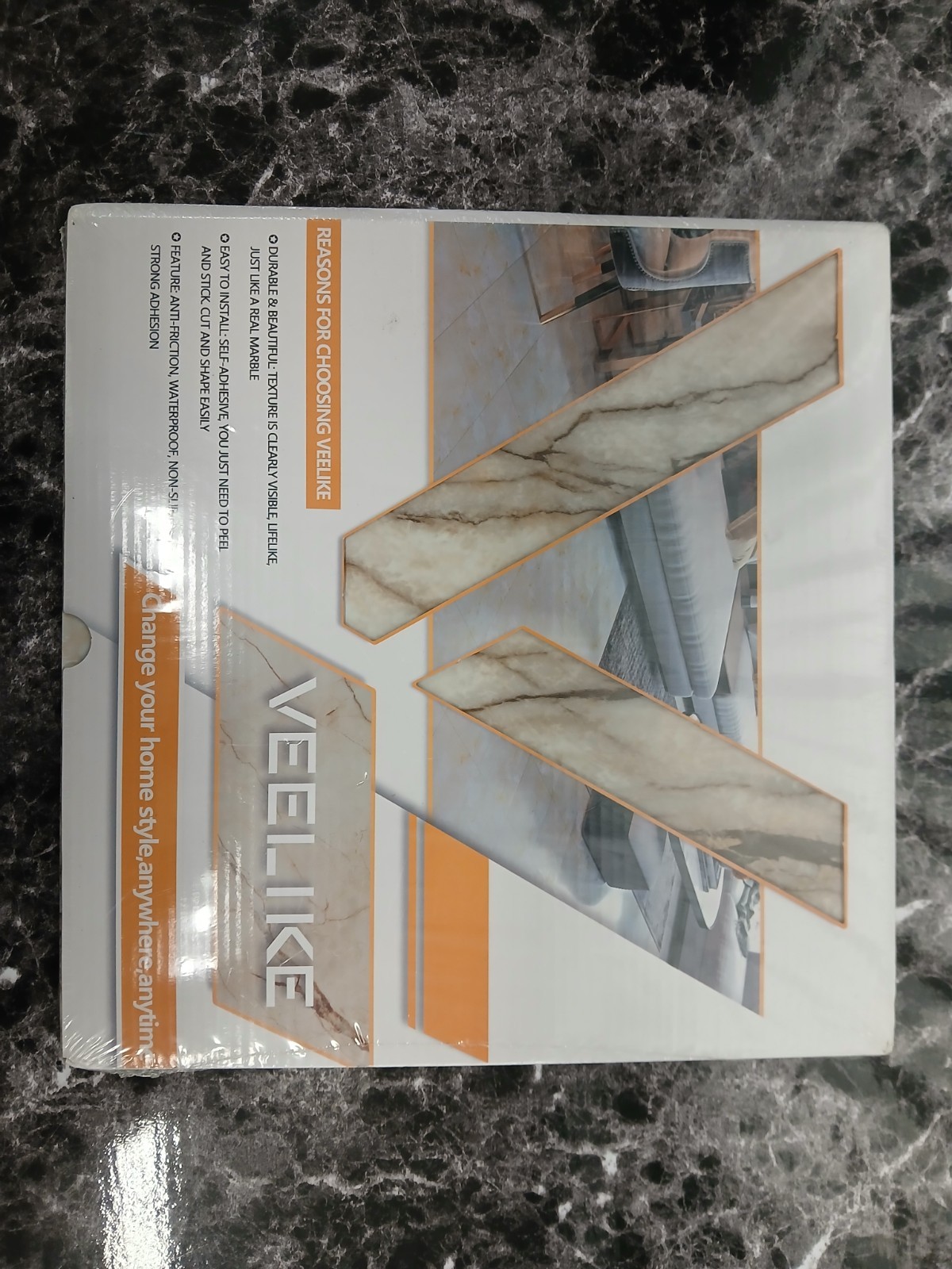 VEELIKE Peel & Stick Waterproof Vinyl Floor Tile Marble Beige 12×12 10pk