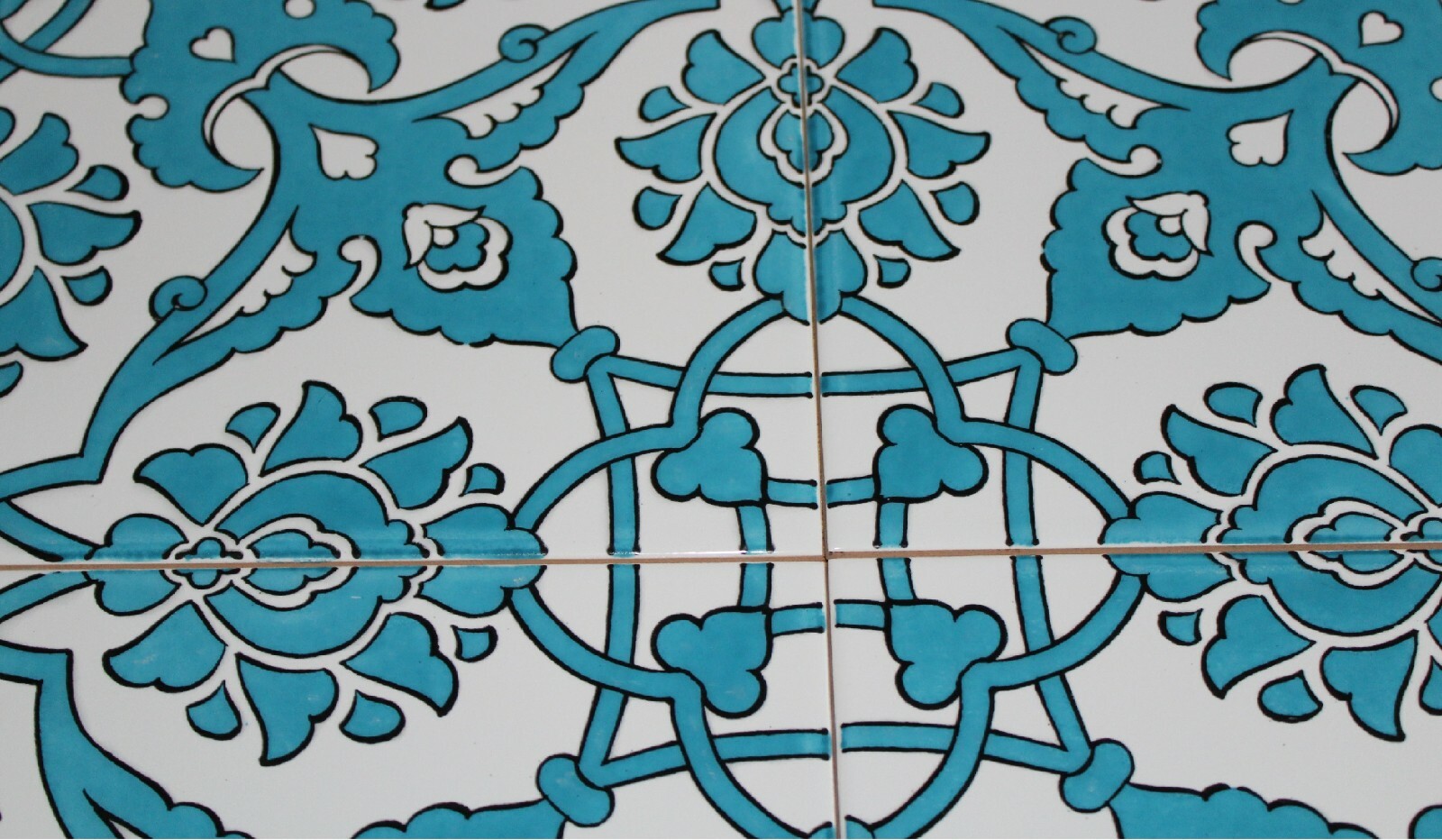 Turquoise Blue 16″x16″ Turkish Ottoman Iznik Floral Pattern Ceramic Tile Set