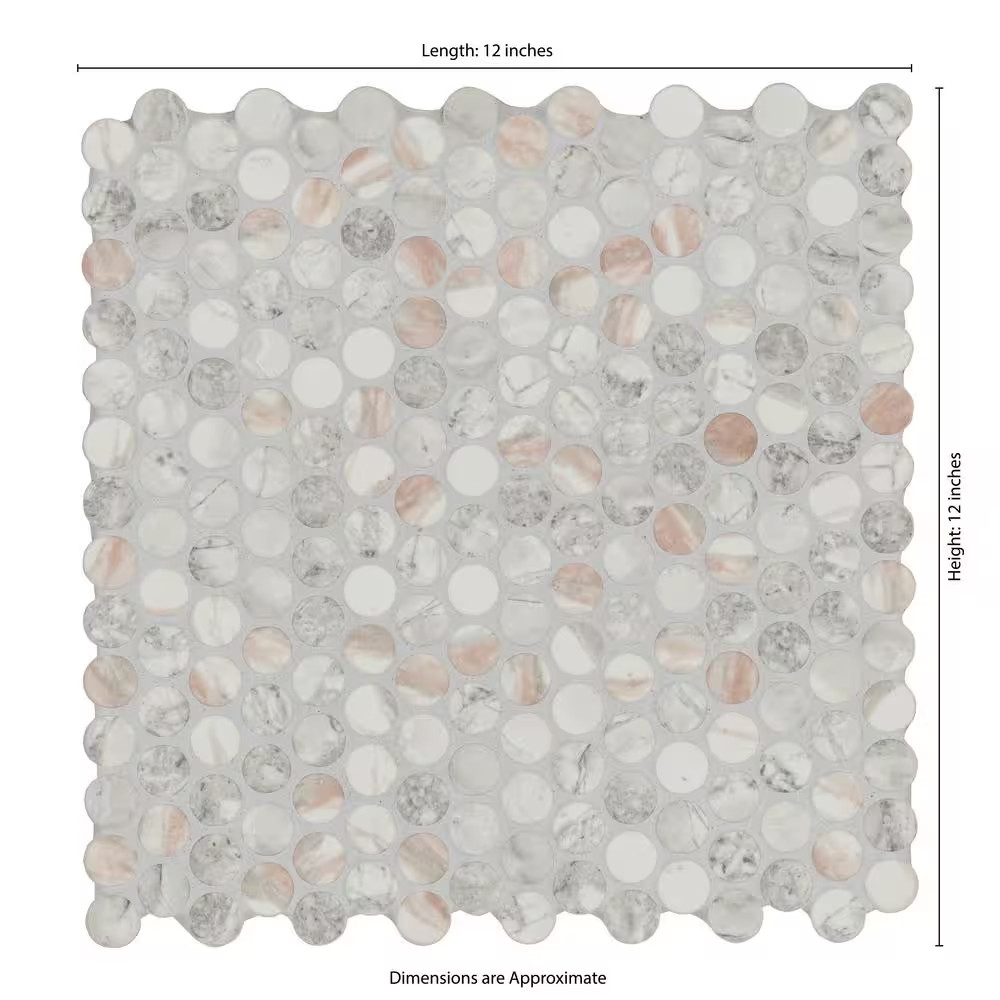 Briar Rosa Penny round 12 In. X 12 In. Glass Mesh-Mounted Mosaic Wall Tile (15 S