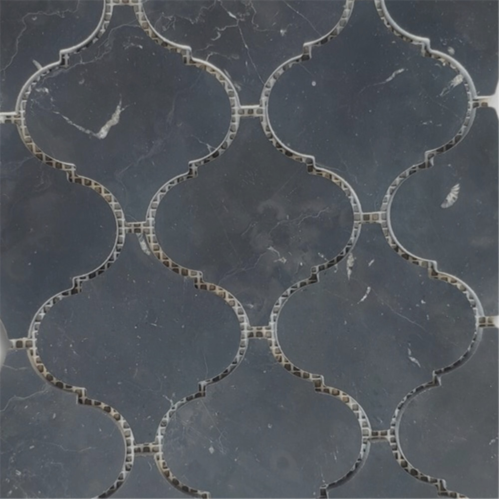N893XH Nero Marquina Grand Lantern Shape Arabesque Baroque Mosaic Tile Honed