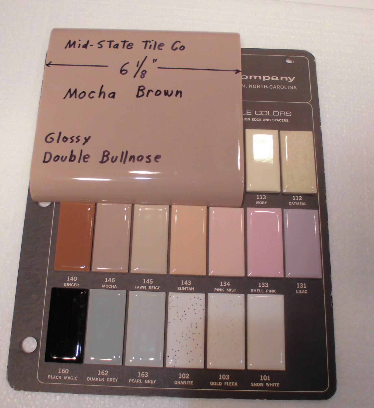 1 pc. Mocha – Brown 6″ x 6″ Double Radius Bullnose Glossy Ceramic Tile: NOS
