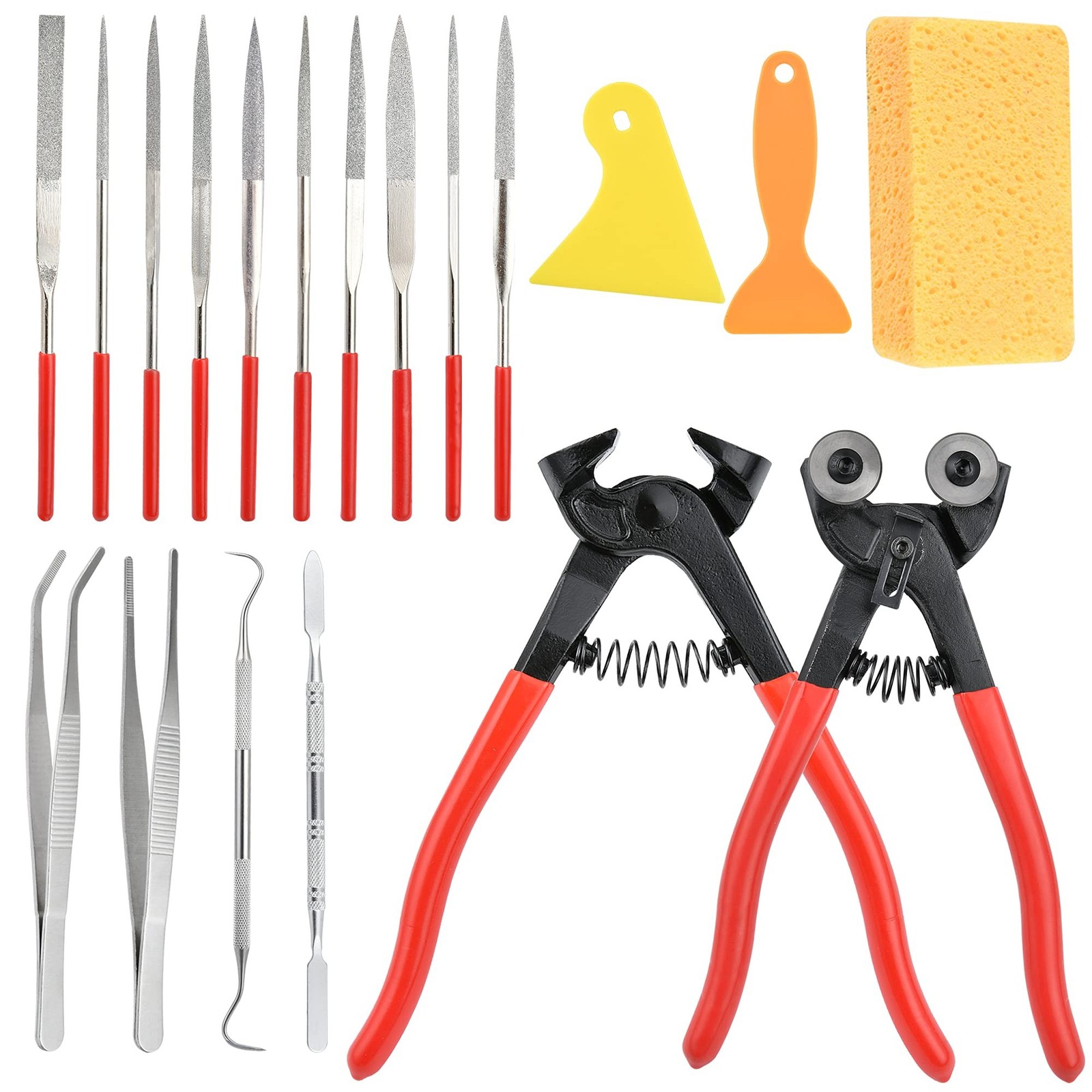 19 Pcs Mosaic Tools Kit, Heavy Duty Glass Mosaic Cut Nippers and Tile Nippers…