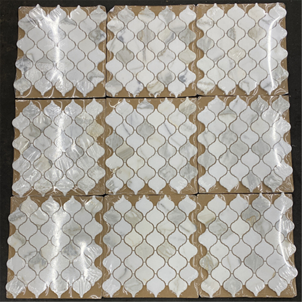 G892XH Calacatta Gold Calcutta Marble Arabesque Lantern Mosaic Tile Honed