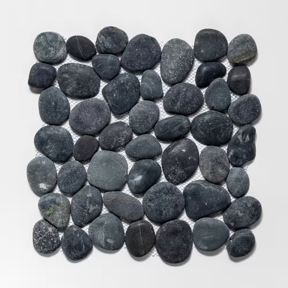 Classic Pebble Tile Black 11-1/4 In. X 11-1/4 In. X 12.7 Mm Mesh-Mounted Mosaic