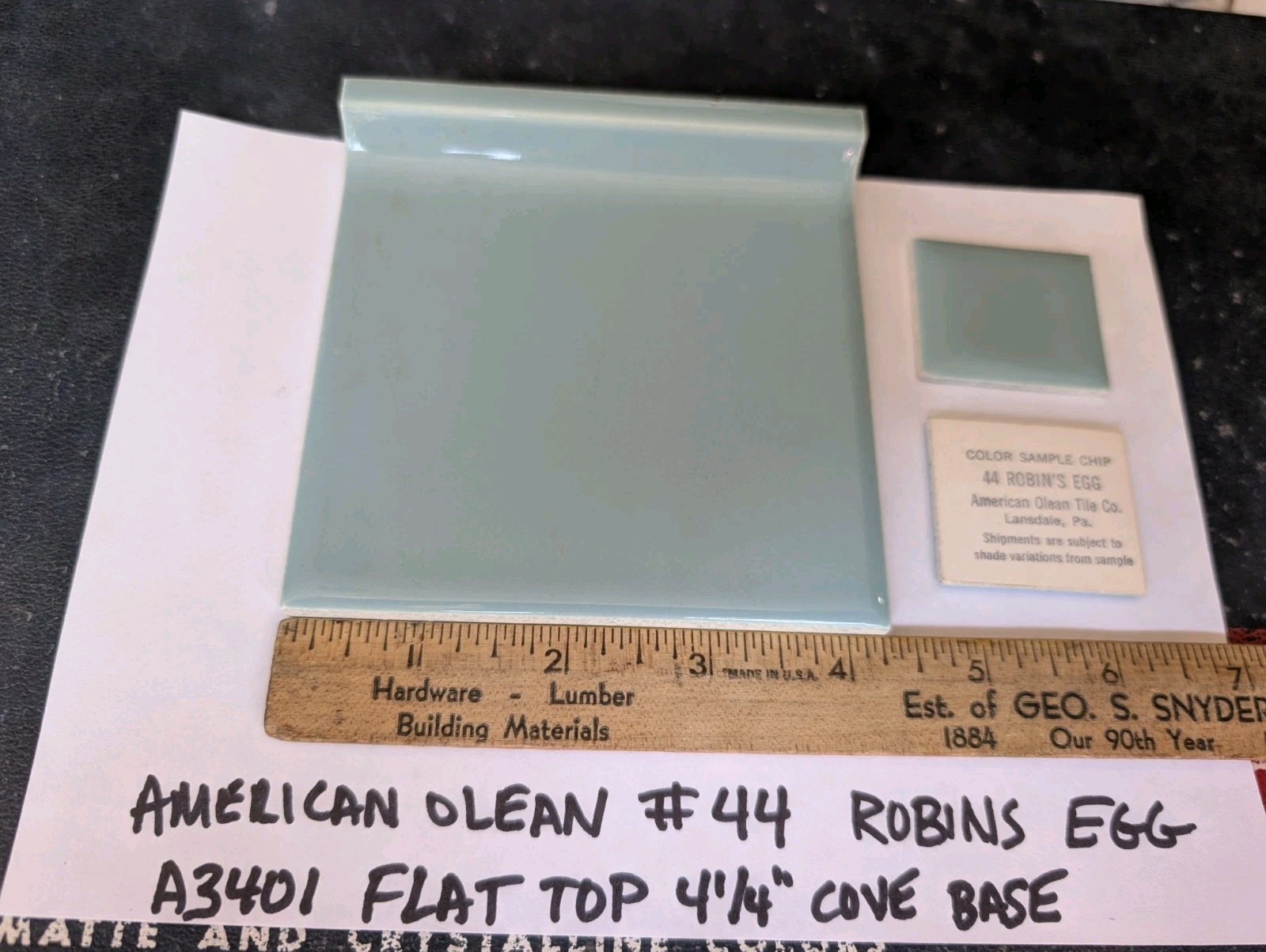 1 pc 4-1/4″ Ceramic Tile Cove base A3401 #44 Robins Egg American Olean Gloss