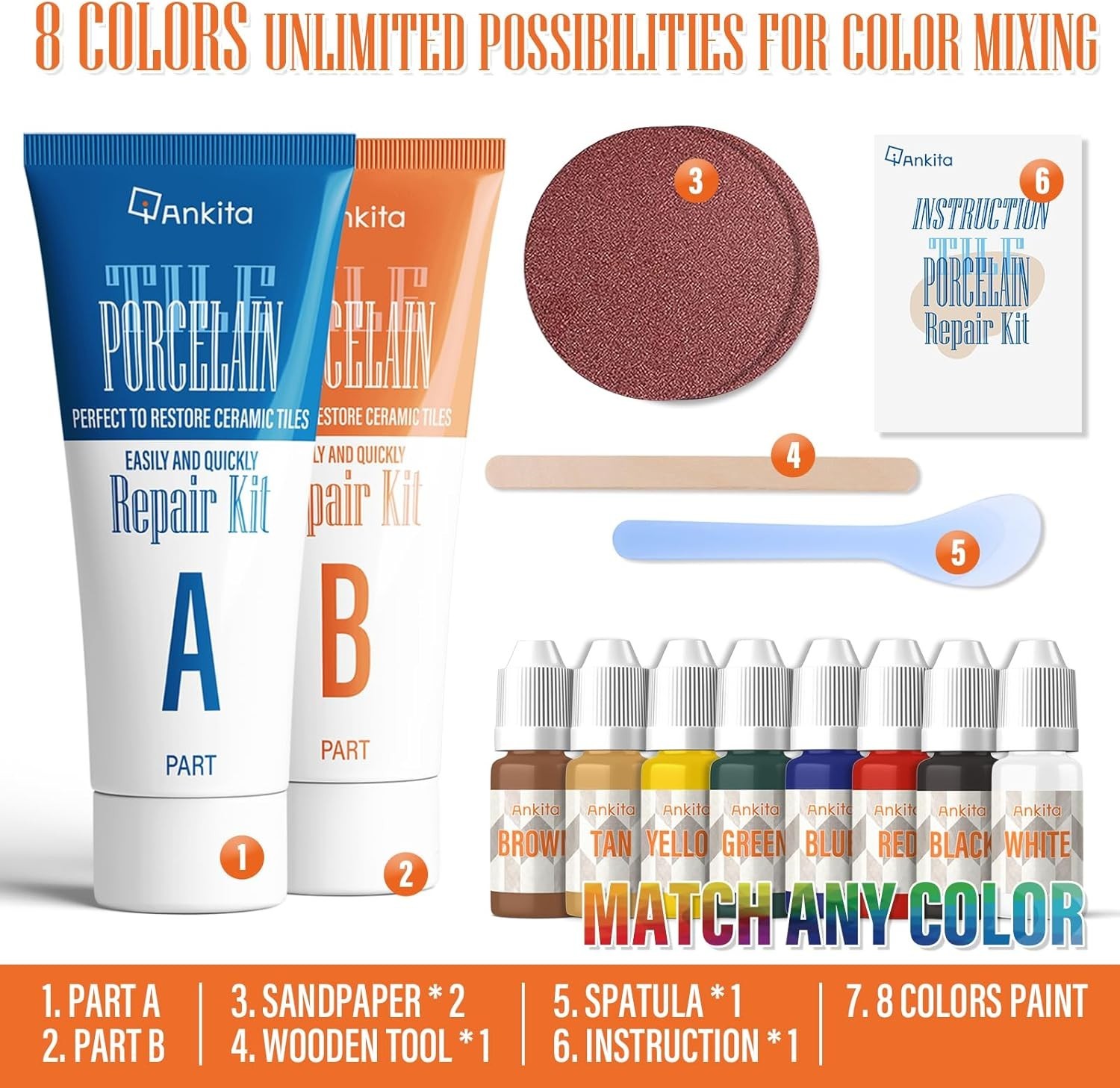 Color Match Tile Repair Kit – 8 Pigments for Flawless Ceramic & Porcelain Fixes