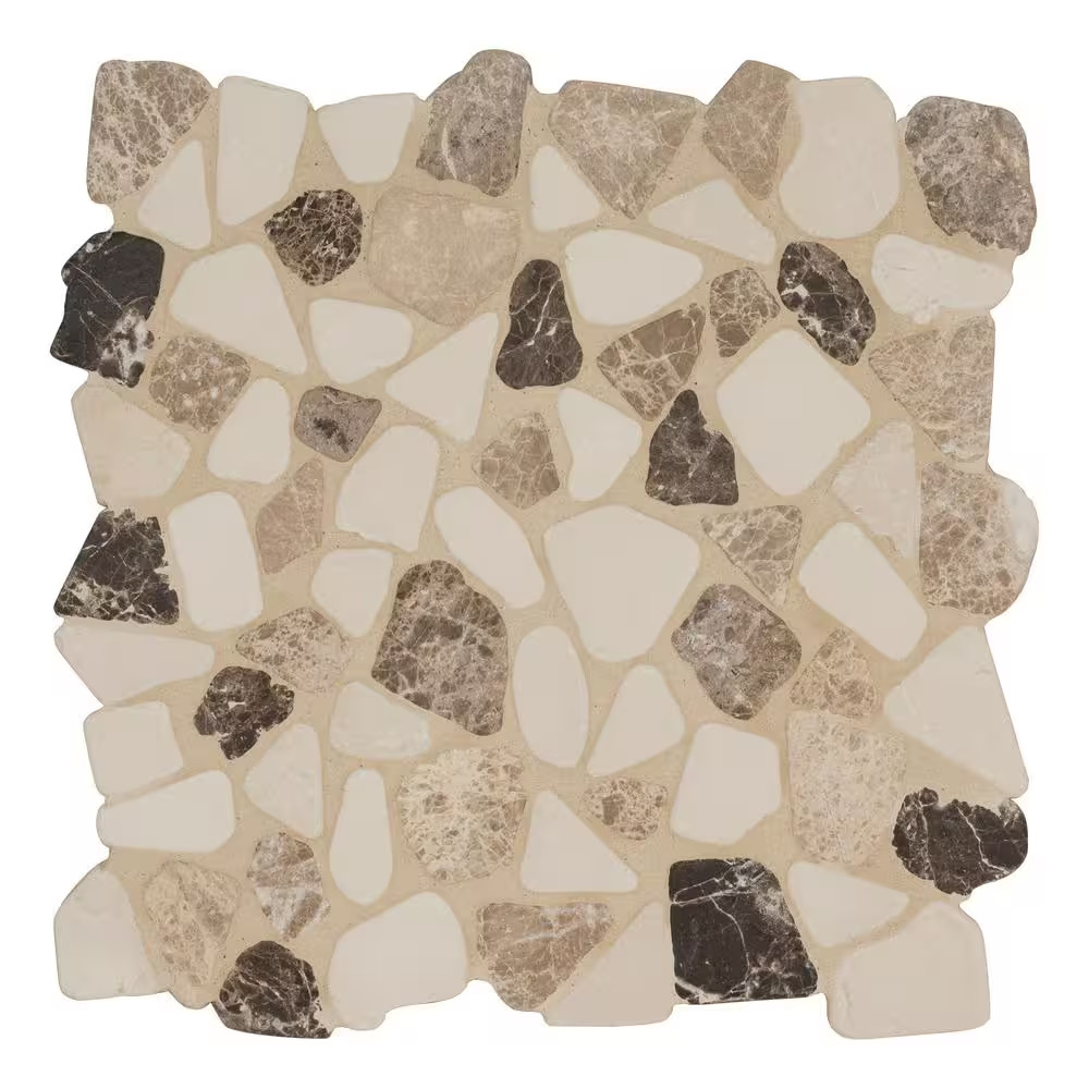 Mix Marble Pebbles 11.42 In. X 11.42 In. X 10 Mm Tumbled Marble Mosaic Tile (9 S