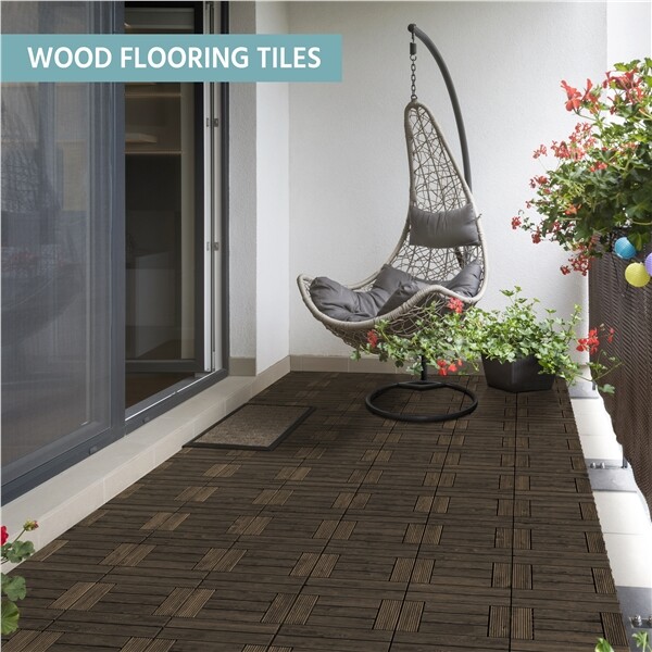 12×12” 27pcs Deck Patio Tiles Interlocking Wood Flooring Pavers Tiles Black