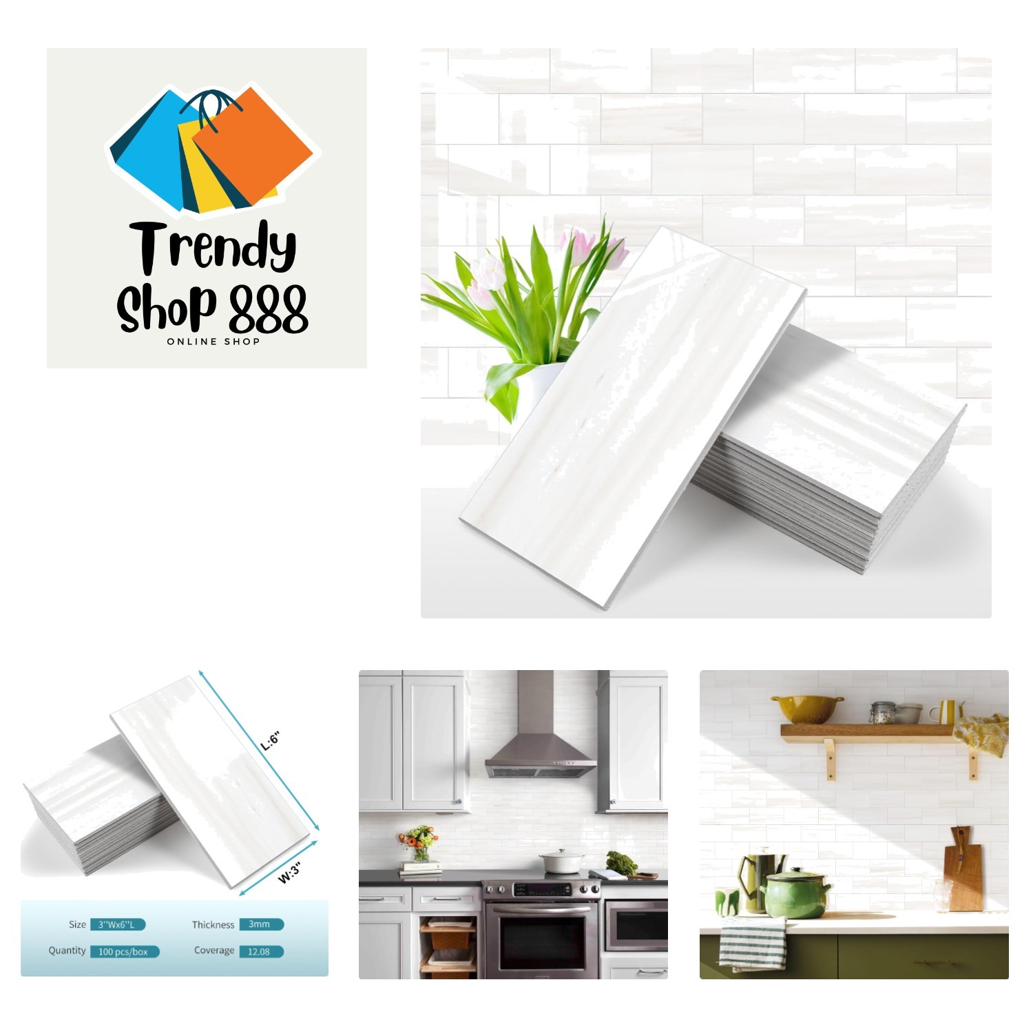 Geometric 3”x6” PVC Peel and Stick Tile – 100 Pieces for Easy DIY Backsplash