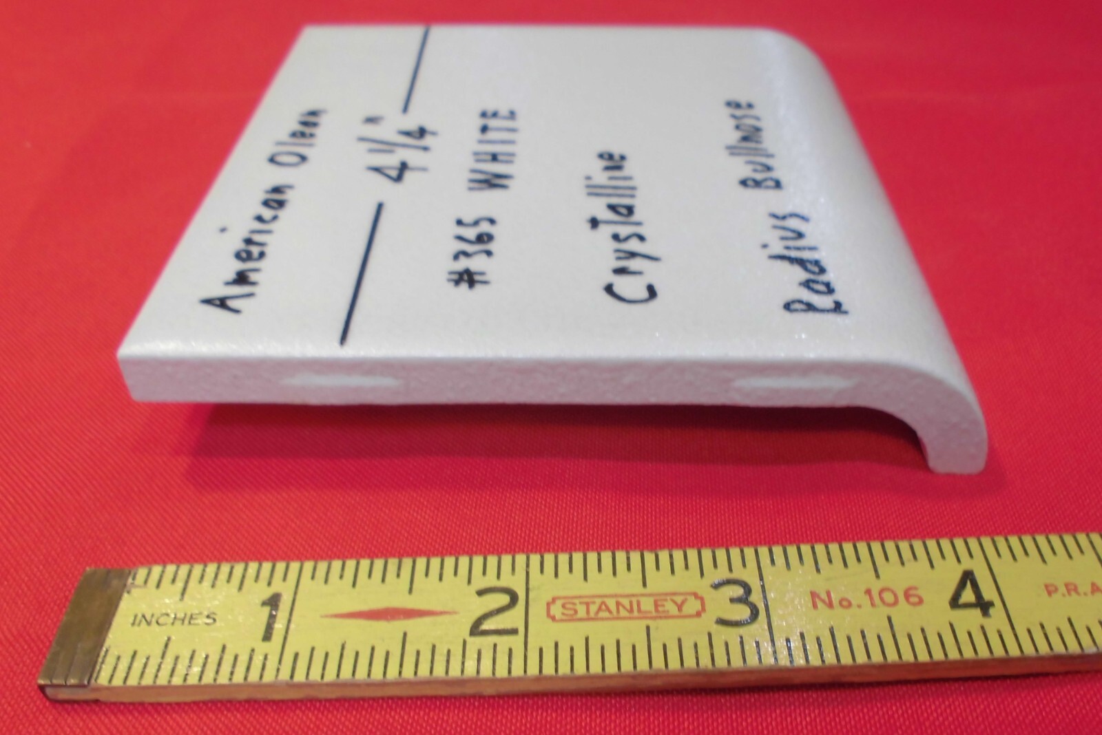 1 pc. WHITE: Crystalline Ceramic Radius Bullnose Tile 4-1/4” American Olean Co.