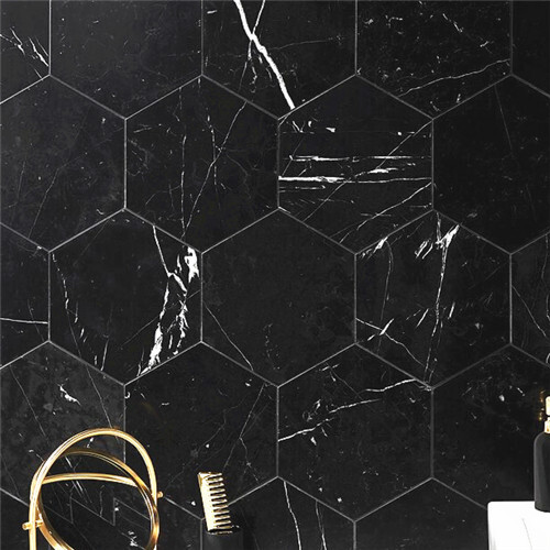 N36H Nero Marquina Black Marble 6 inch Hexagon Tile Honed