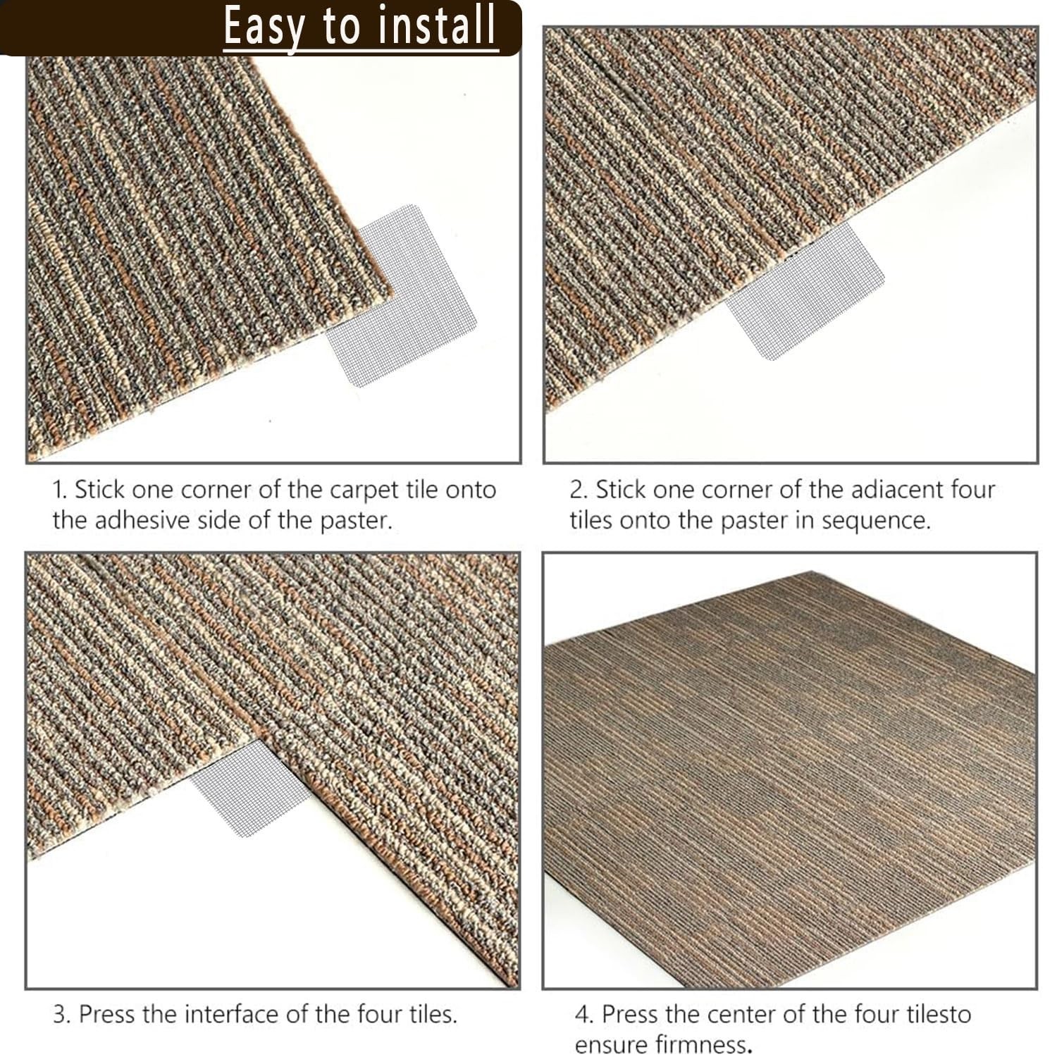 Carpet Tile Adhesive Connectors for Floating Floors – 4″ x 4″ (180-Pack)