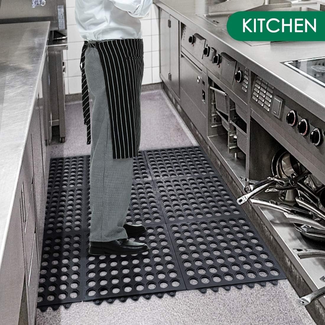 9 Pack 11.8″ x 11.8″ Modular Rubber Interlocking Floor Tiles Kitchen Shower pool