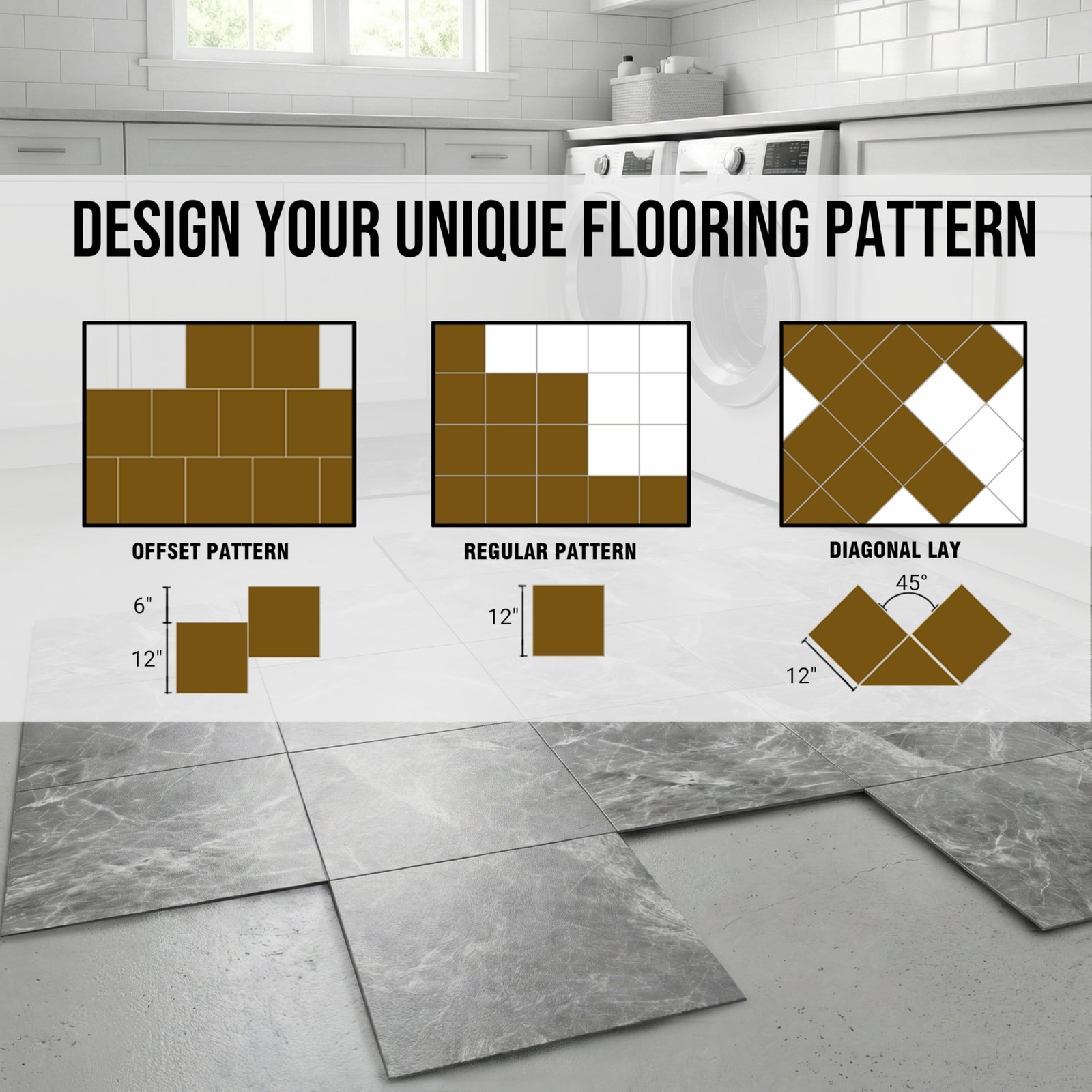 Peel and Stick Floor Tiles, 12 Sq.Ft Waterproof Vinyl Flooring, 1.8mm Thick C…