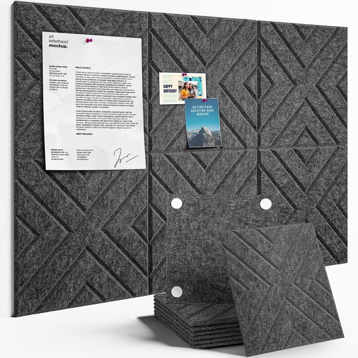 6-Pack 11.8″x11.8″ Felt Pin Board Tiles, Grey – Wall Decor & Office