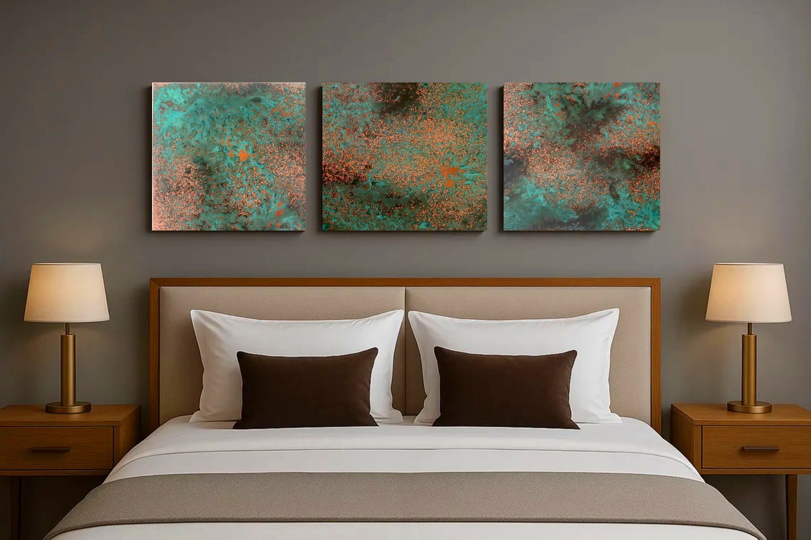 Real Copper Wall Art – 3 Panel Metal Artwork – Handcrafted Patina Decor