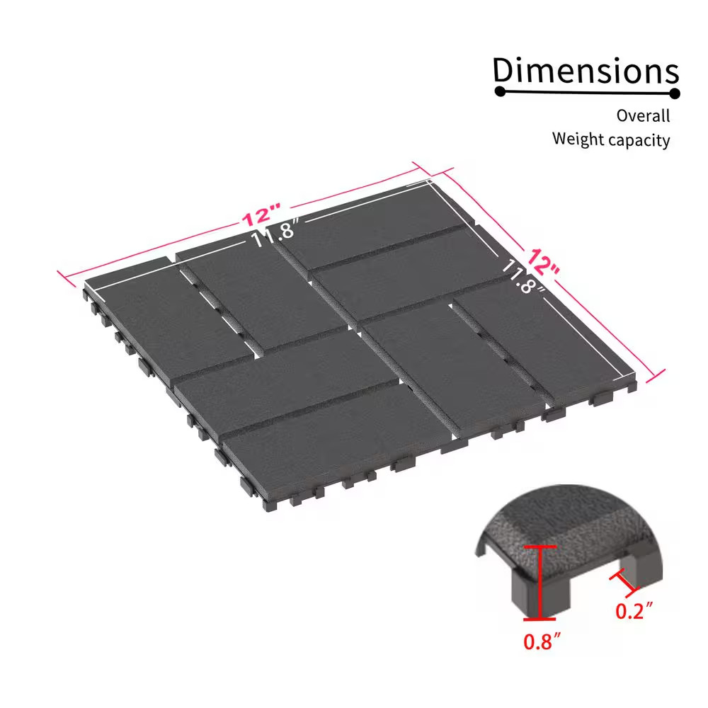 11.8 In. X 11.8 In. Patio Outdoor Flooring Waterproof Plastic Interlocking Deck