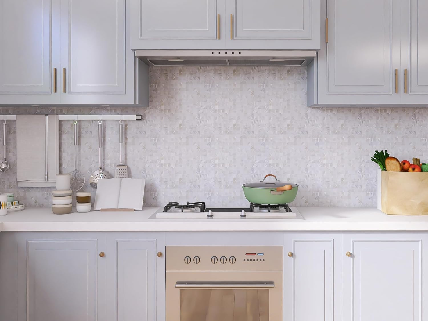 Peel and Stick Tile Backsplash 6PCS Mother of Pearl Shell Mosaic Stick on Decor