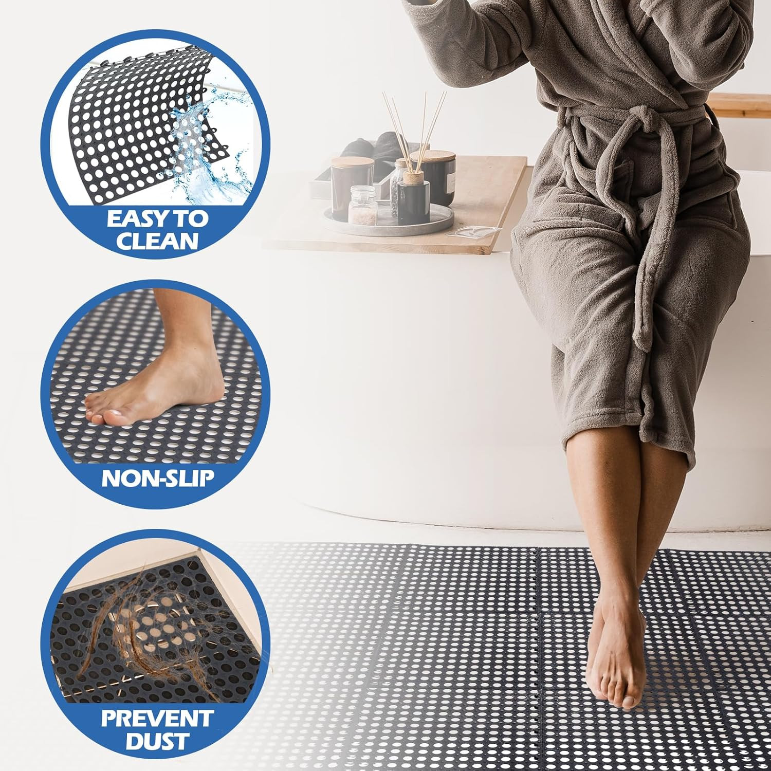 50 Pcs Interlocking Non-Slip Drainage Tiles for Bathroom, Patio & Pool Deck