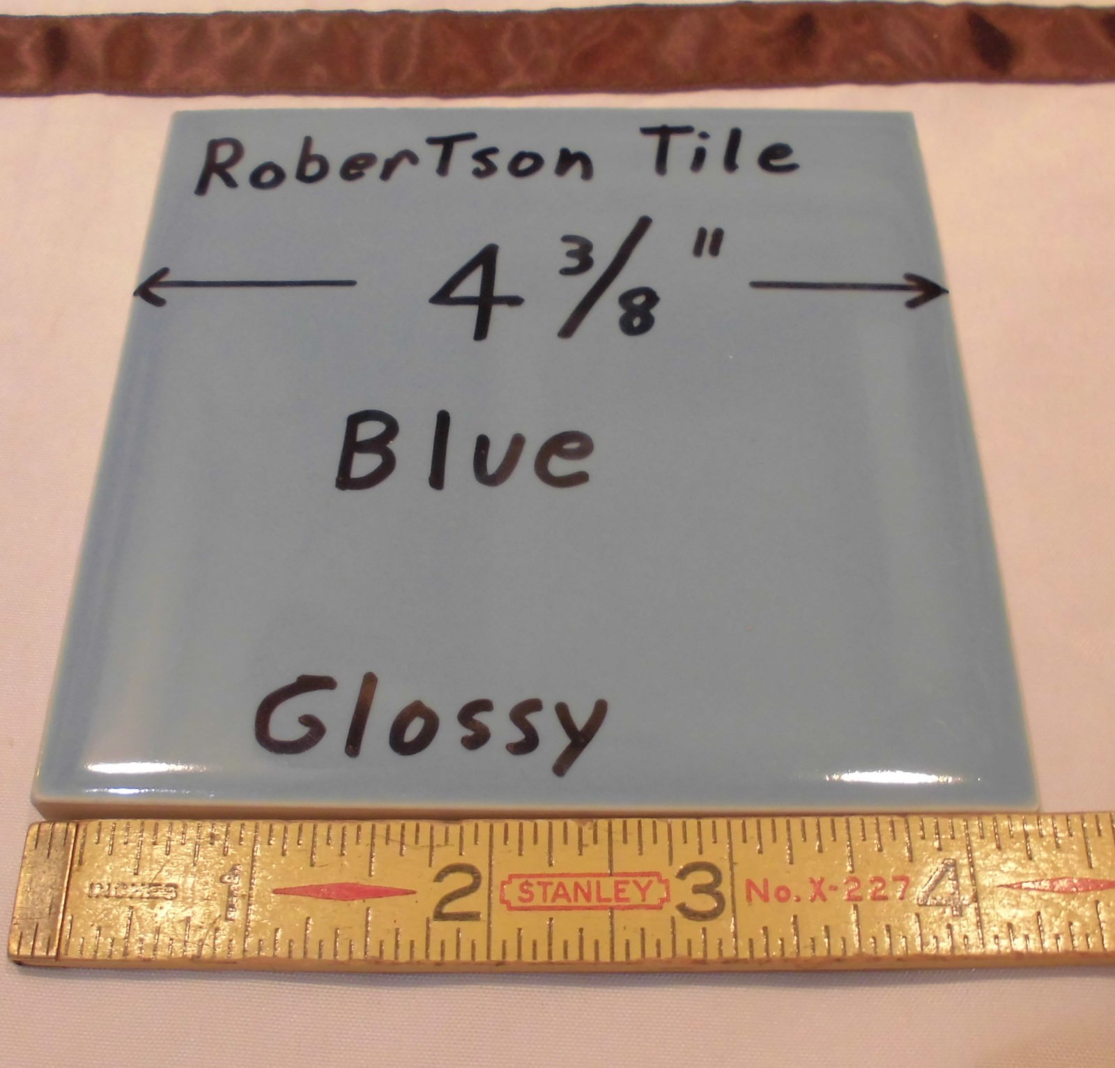 1 pc. Vintage Glossy Ceramic Tile *Blue* 4-5/16″ by Robertson Co. touch of gray