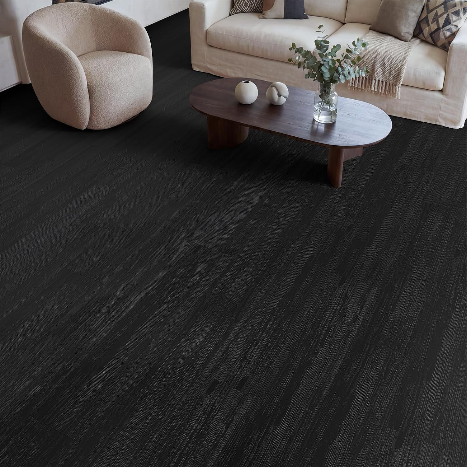36-Pack Peel and Stick Flooring Vinyl Floor Tile (Black) | 54 Sq.Ft, Waterproof,