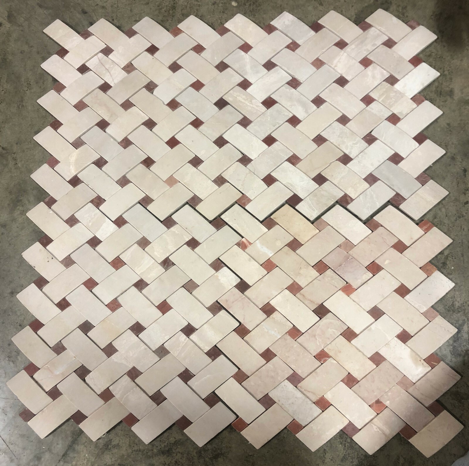 12×12 Tile White Weave Red Diamond Natural Stone Backsplash 50 Tiles T-08