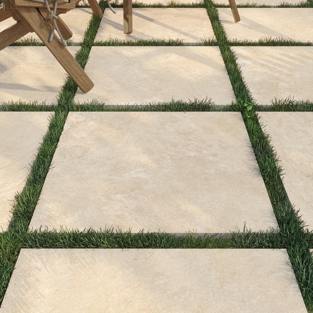 24×24 in Slate White Stone Look Porcelain Pavers, 0.75 in Thick, Case of 2