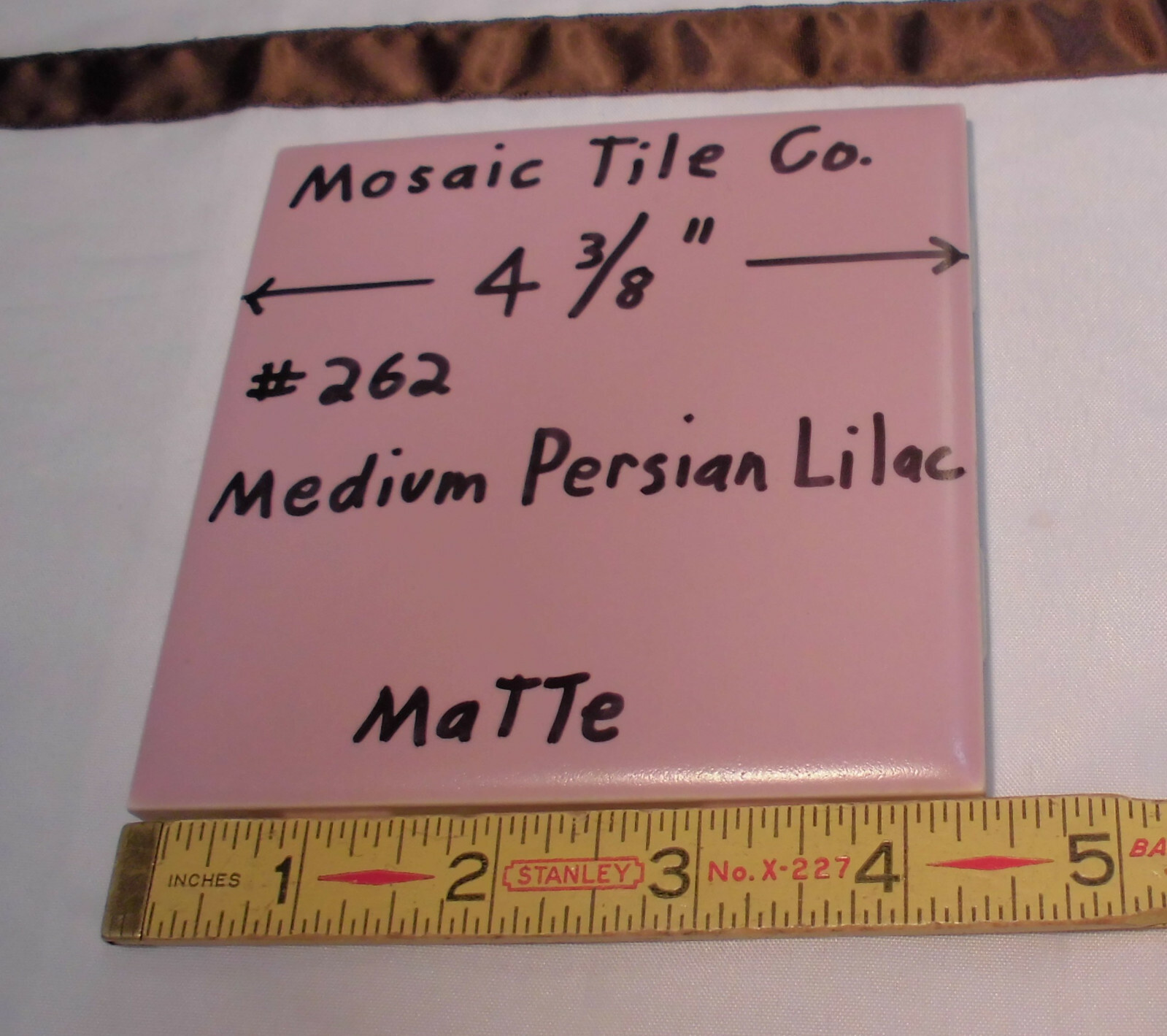 1 pc. *Medium Persian Lilac* Matte Ceramic Tile by Mosaic Co. 4-3/8″ Pinkest NOS