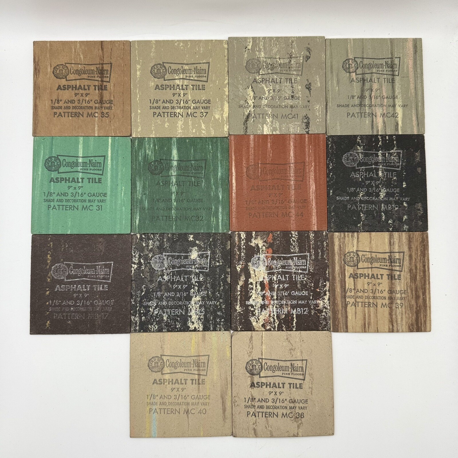 VTG 1950s Congoleum-Nairn Asphalt Tile 14 Pieces 3” x 3” Salesman Samples