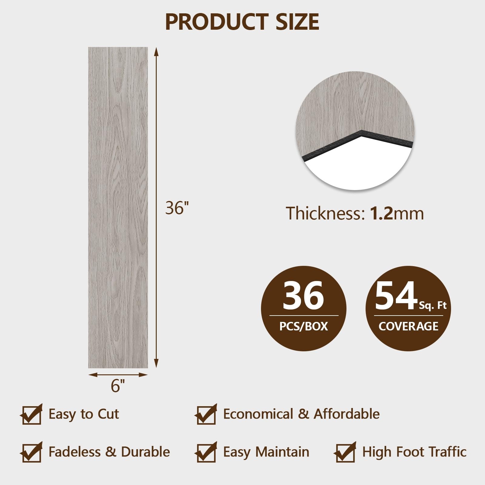 Peel and Stick Floor Tile, 36-Pack 36″x 6″ Gray Wood Grain Sticky Tiles, Wate…