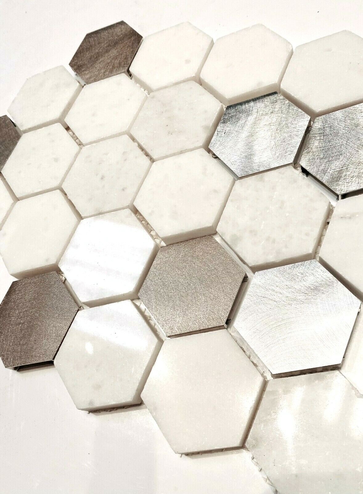 Brushed Aluminum Taupe 2 inch Hexagon Mosaic Arts Crafts Tile (Pack of 10)