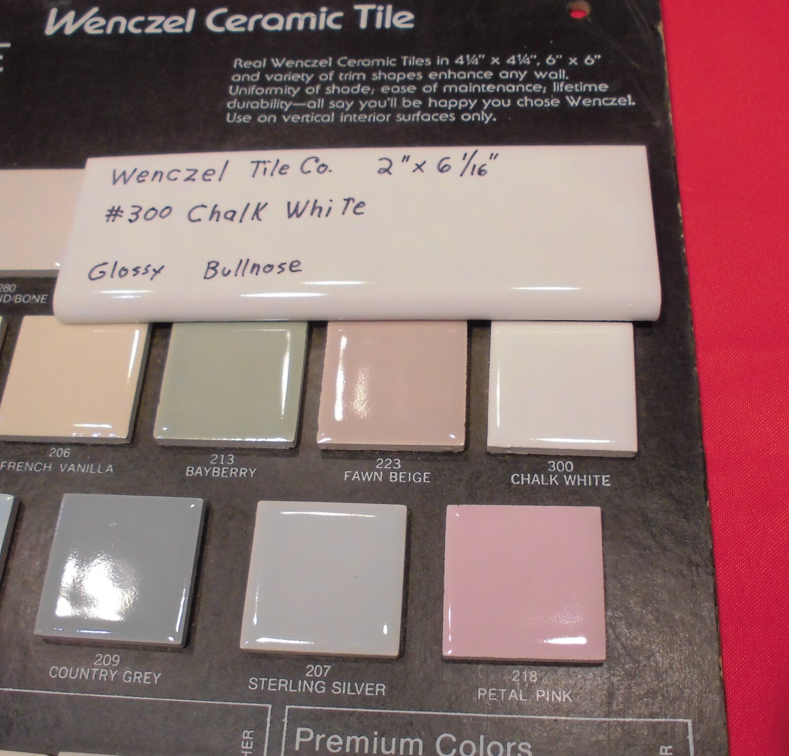 1 pc. Chark White: Glossy Ceramic Bullnose Tile by Wenczel 2″ X 6-1/16″ NOS