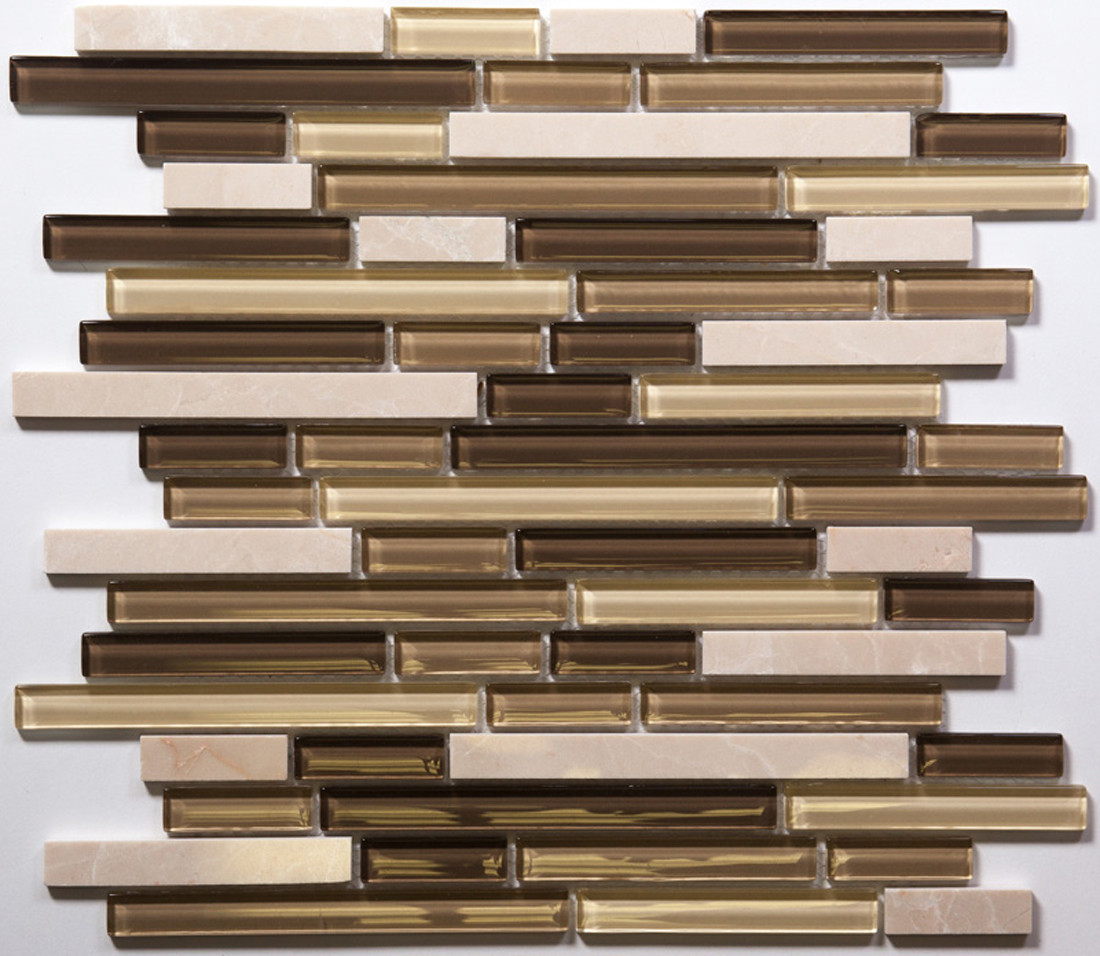 Brown Sleek Horizontal Glass and Stone Tile / 1 sq ft