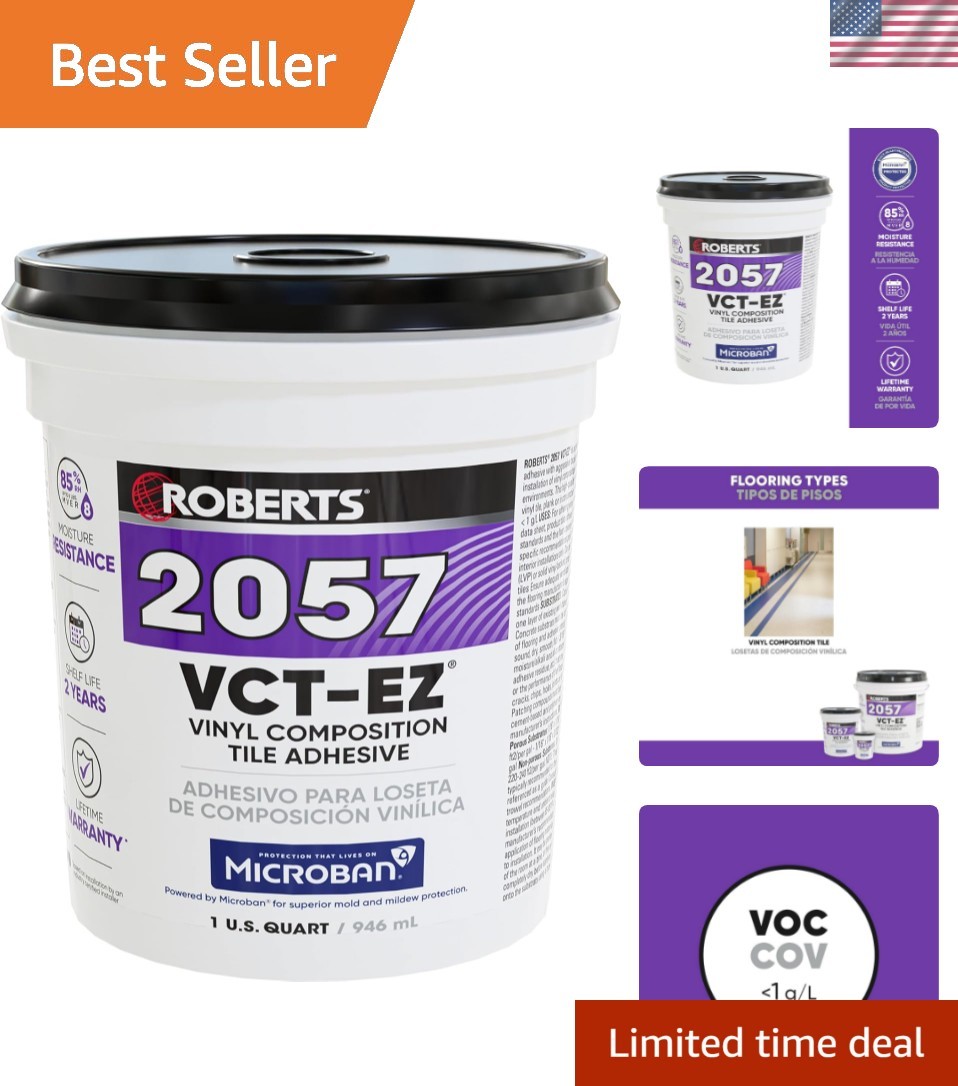 1 Quart Waterproof Vinyl Tile Adhesive – Dries Clear for Perfect Flooring Finish
