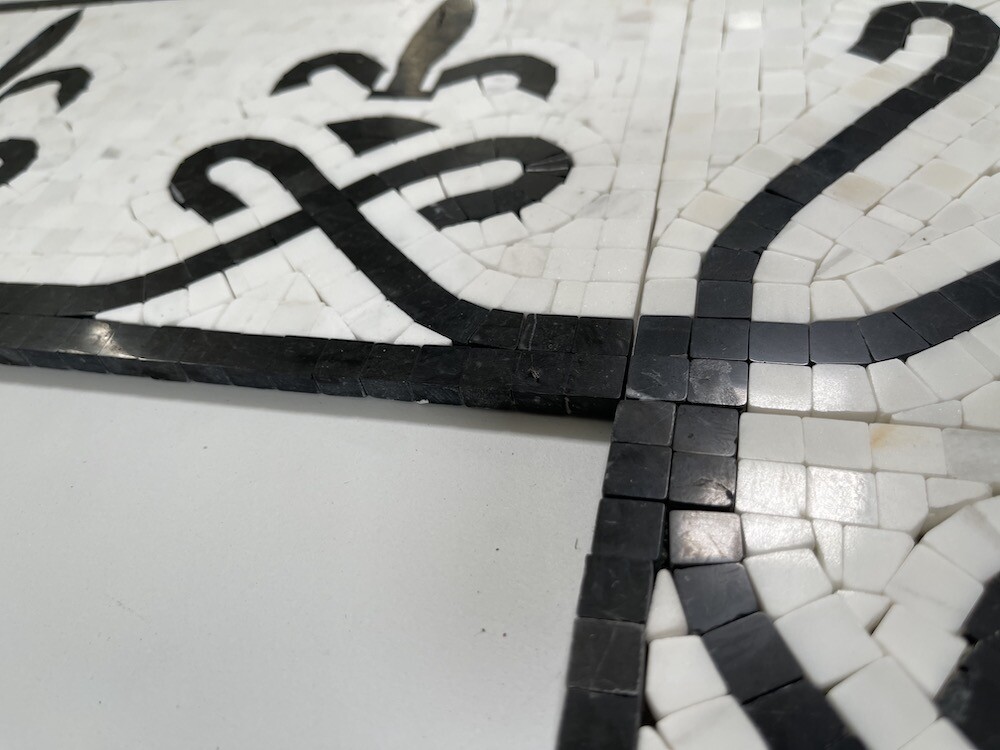 B0031P Marble Mosaic Border Listello Accent Tile Fleur Nero 7.1×11.8 Polished