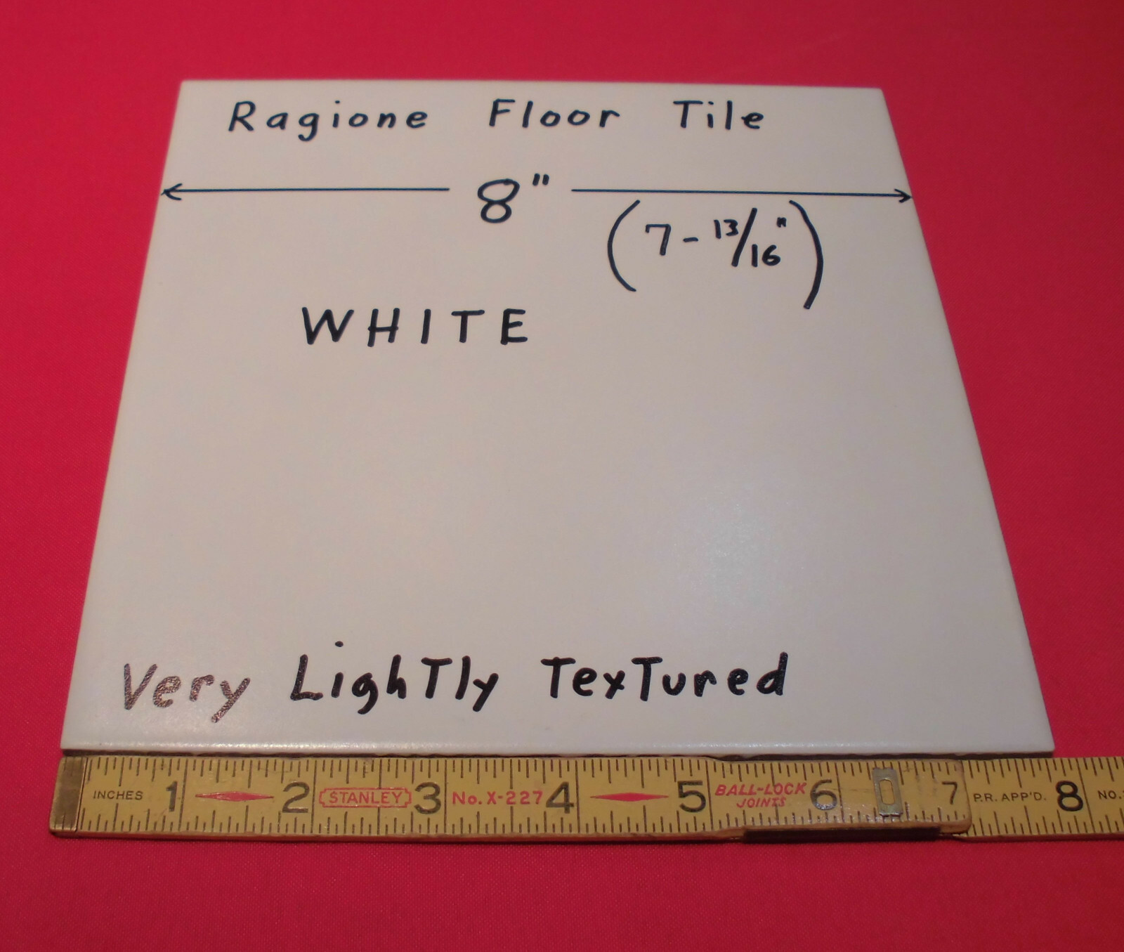 1 pc. *White* Ragione Ceramic Floor Tile 8″ Very Lightly Textured; almost smooth