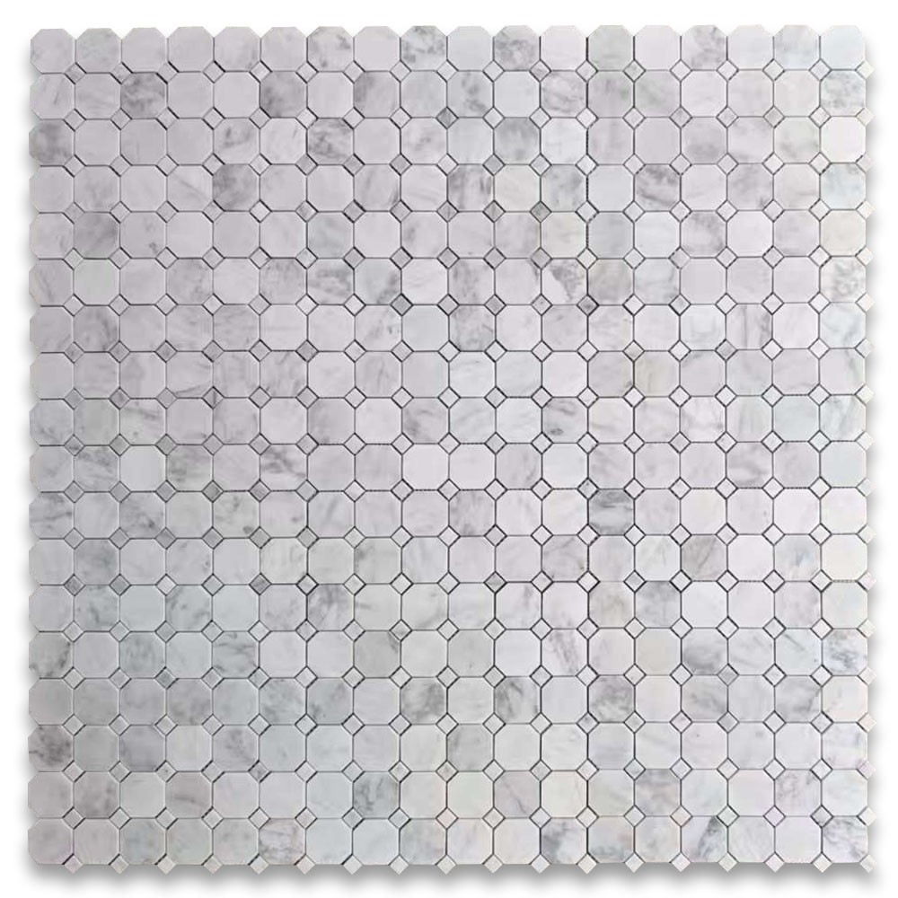 C800XP Italian Carrara White Marble 2″ Octagonal Mosaic Wall Floor Polished