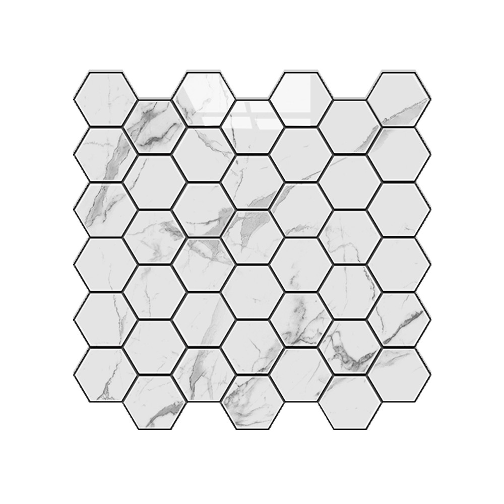 20pc Tiles Plaza Backsplash Tile for Kitchen Peel and Stick White Hexagon Marble