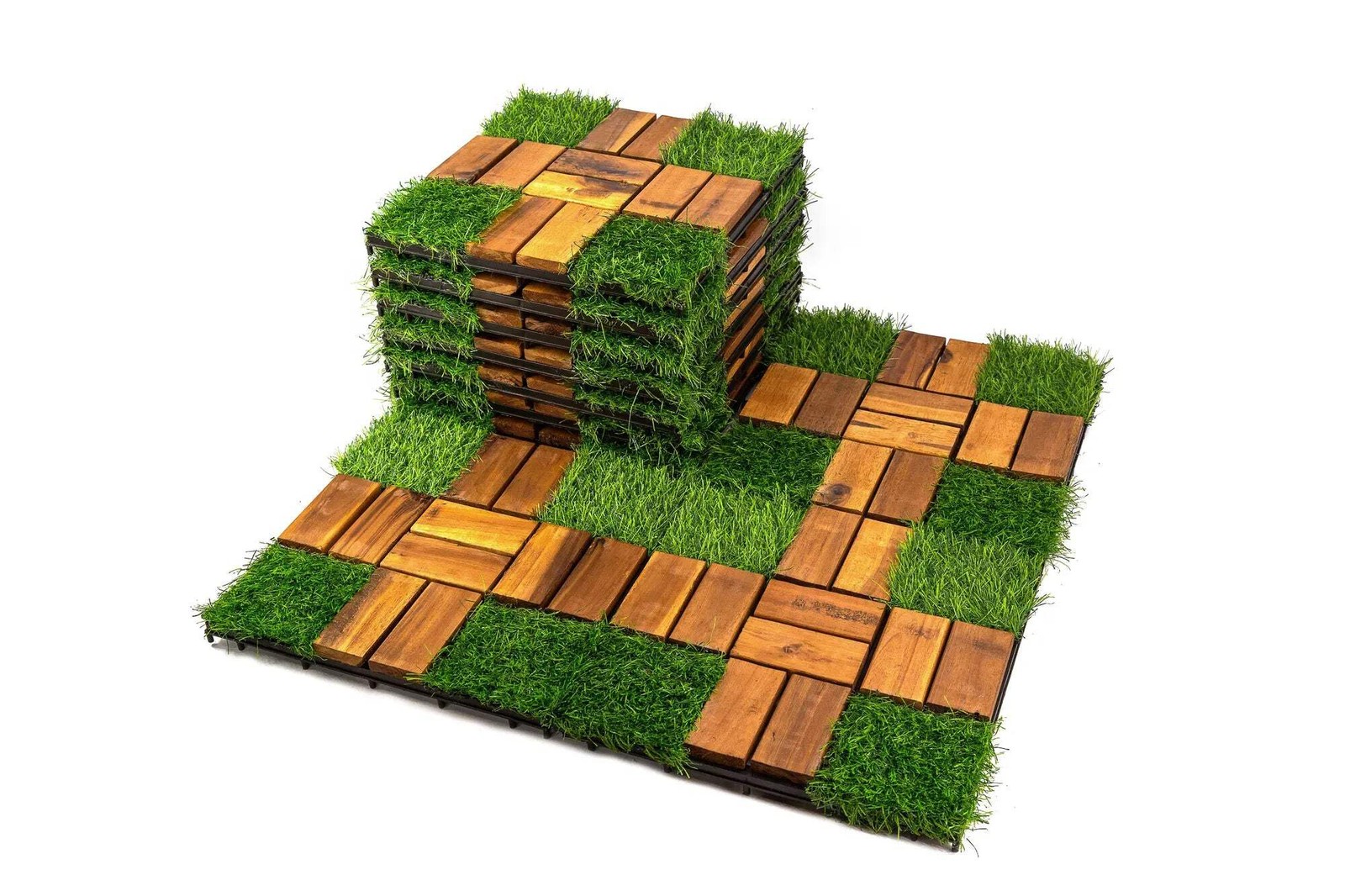 10PCS Acacia Wood Deck Tile Interlocking Flooring Waterproof Tiles Outdoor Patio