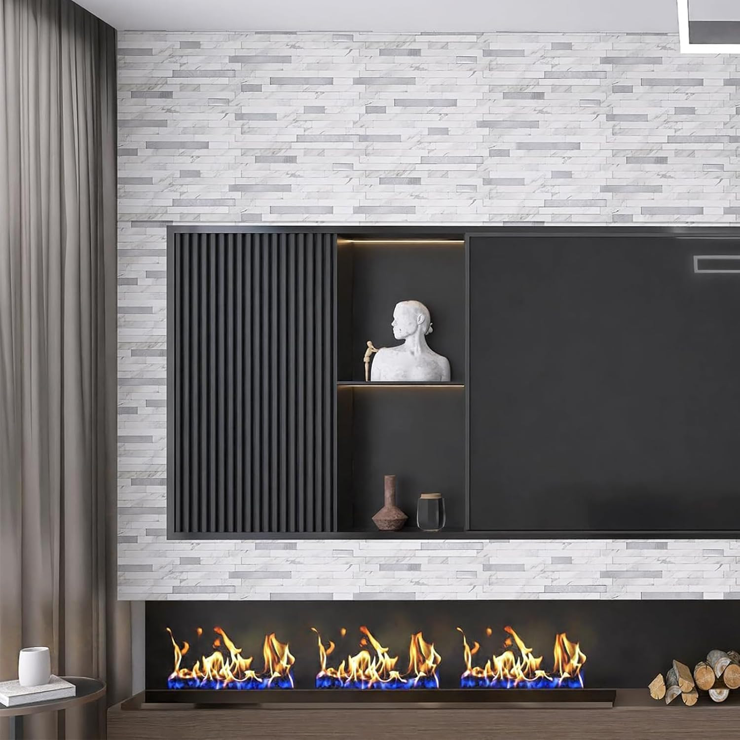 Self-Adhesive Metal Marble Subway Tiles for Kitchen Backsplash – 10 Pack