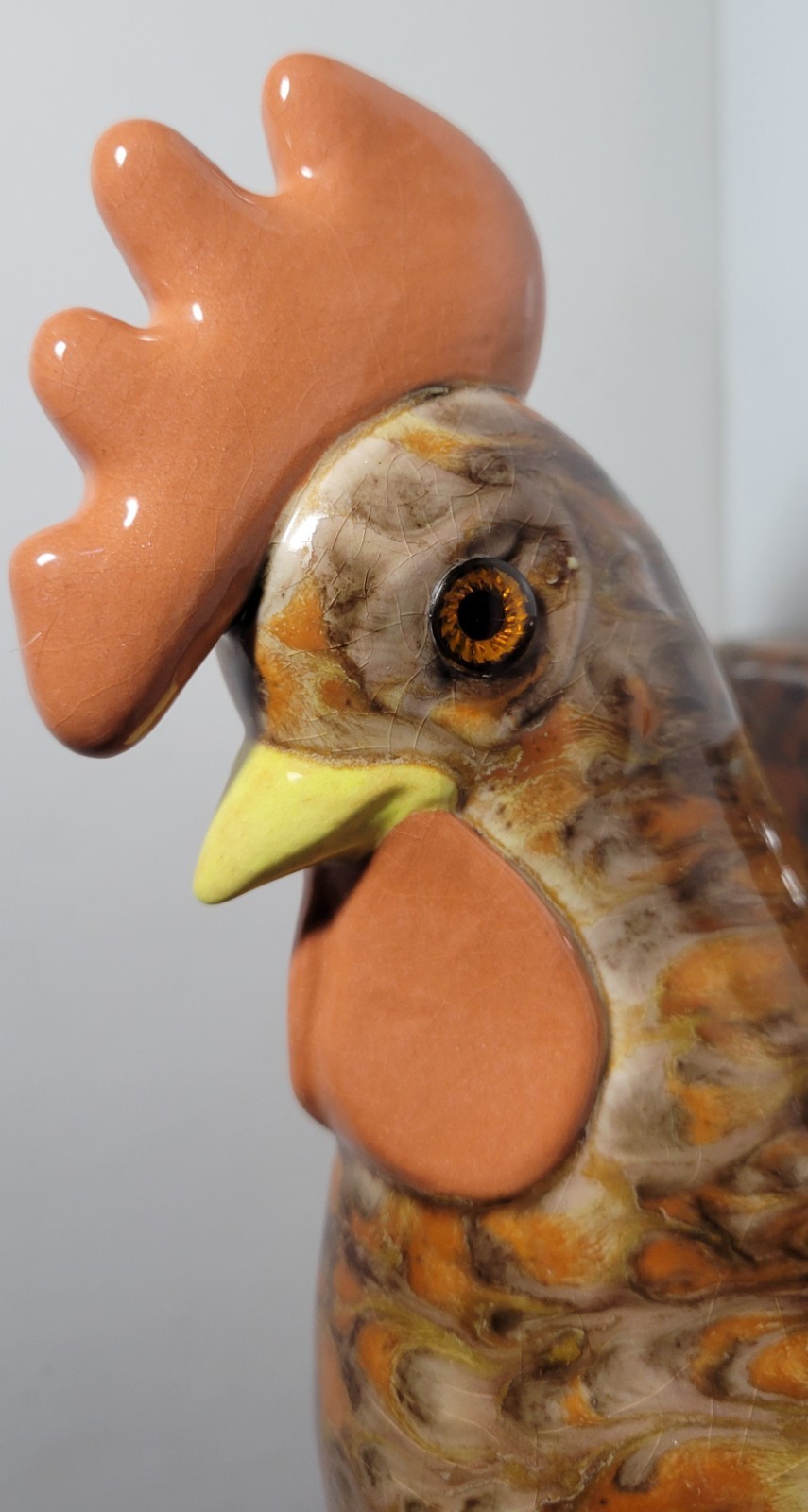Unque Ceramic Wall Tile 3D Chicken- Rooster Head Glass Eyes Makers Mark dL