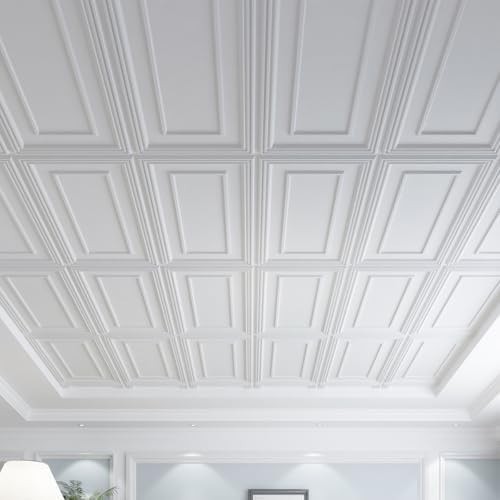 Art3d Drop Ceiling Tiles, 24x48in. White (12-Pack), Polyvinyl Chloride (PVC),…