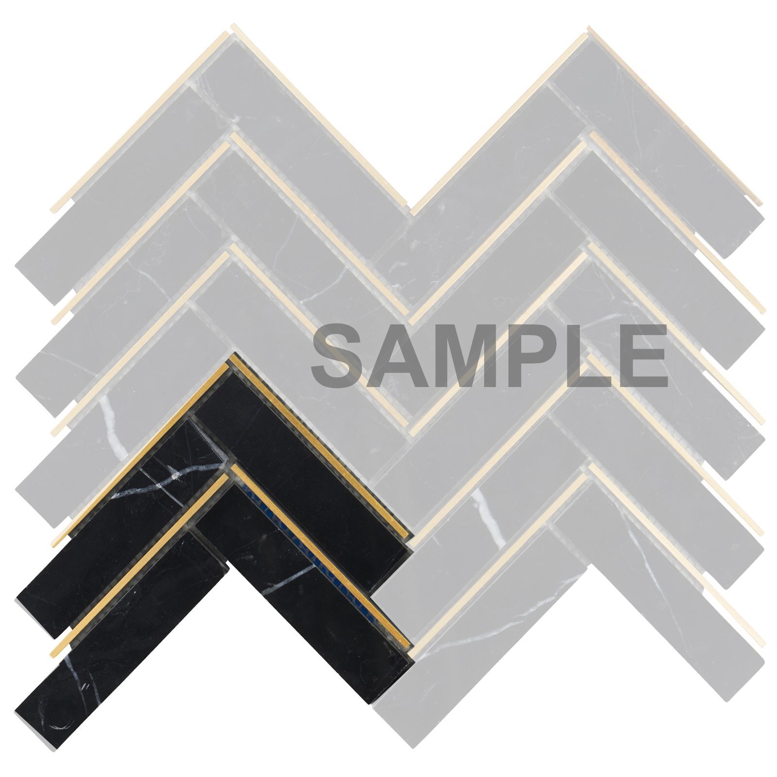 Marquina Black Marble Stone Gold Metal Inlay Herringbone Kitchen Tile Backsplash
