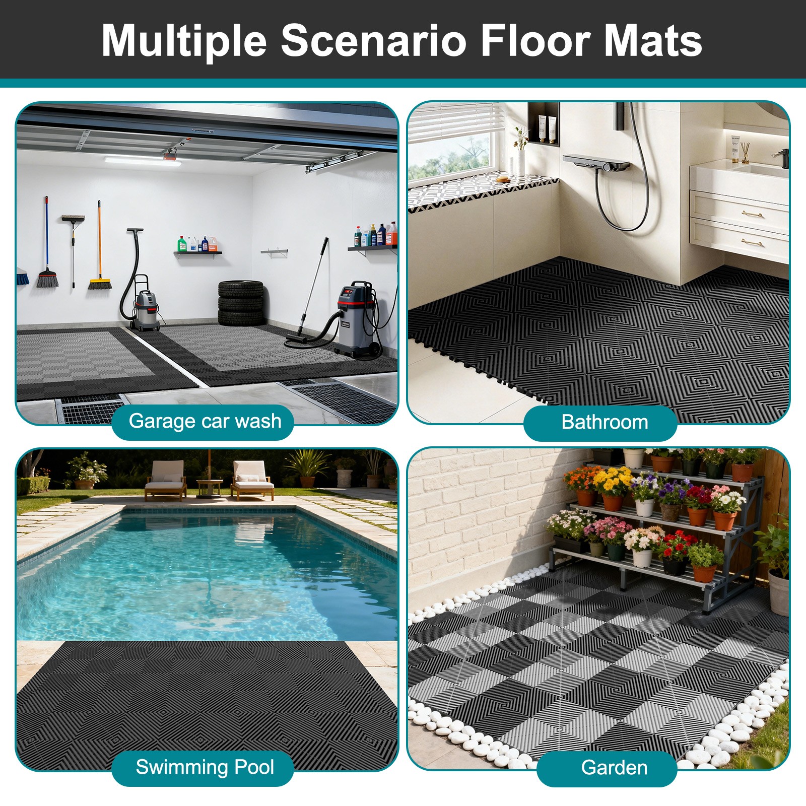 NAIZEA Garage Floor Tiles Interlocking Mat 24/36/50SqFt Modular PP Drainage Mat
