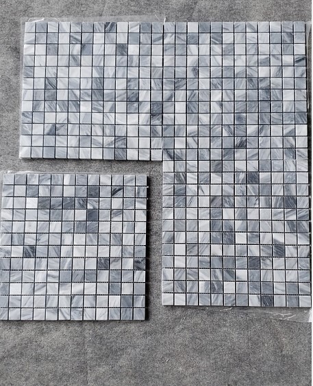 K24XH Bardiglio Gray Dark Grey Marble 1×1 Grid Square Mosaic Tile Honed