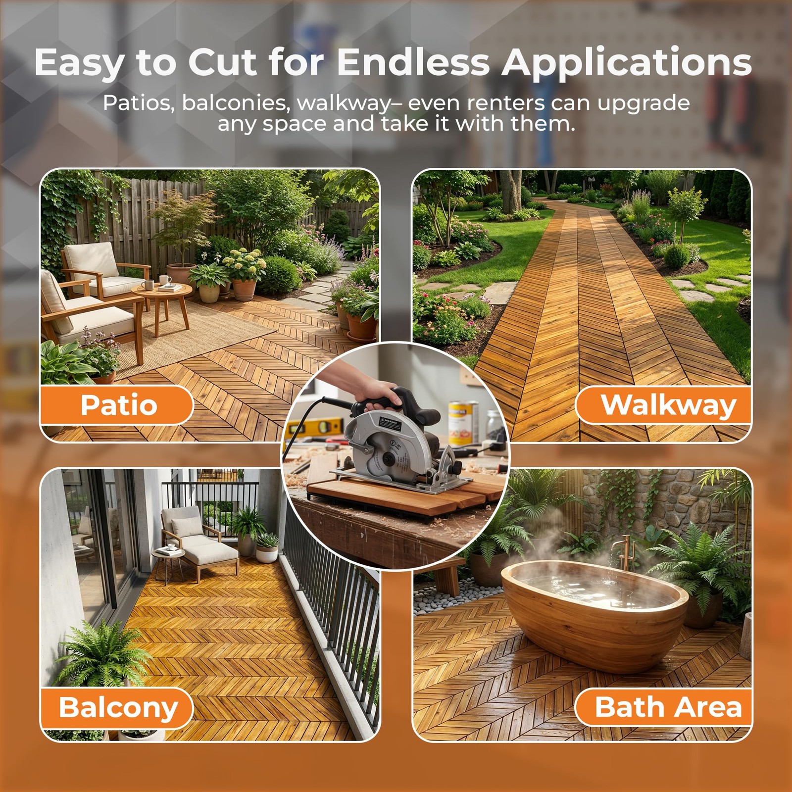 Majestick Goods Interlocking Deck Tiles 12″x8″ Herringbone 18 Sq Ft Acacia W…