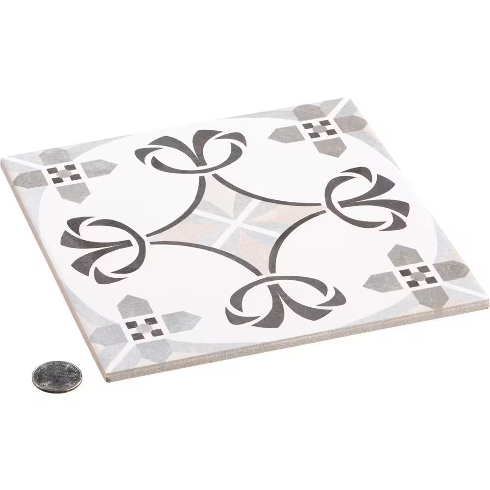 Istanelle Ankara Grey 8 In. Encaustic Patterned Matte Porcelain Wall and Floor T